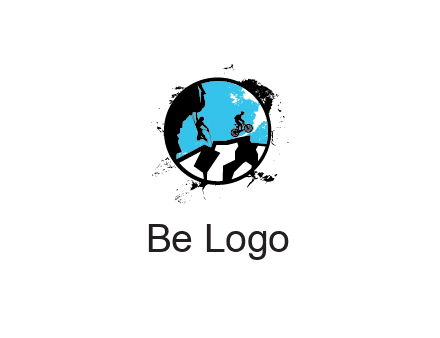 mountain biking and climber in circle