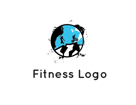 mountain biking and climber in circle
