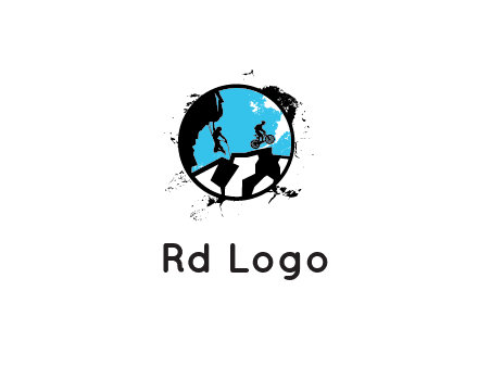 mountain biking and climber in circle