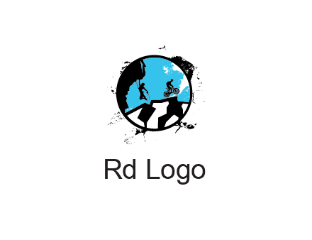 mountain biking and climber in circle