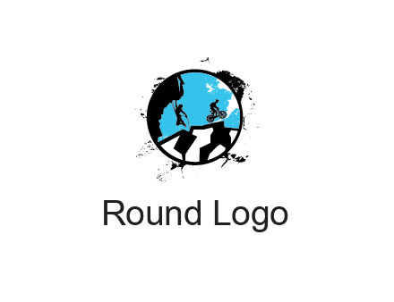 mountain biking and climber in circle