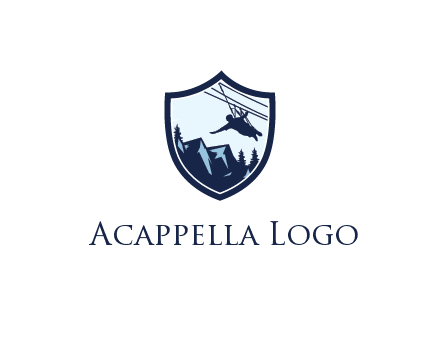 ziplining in mountains in shield logo