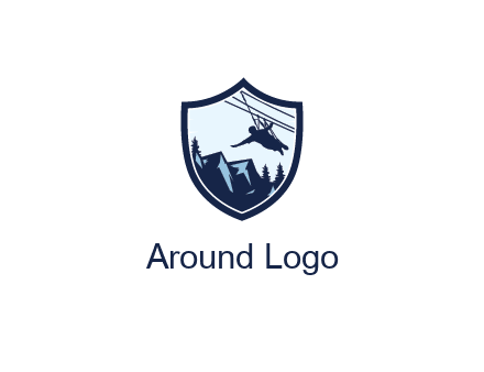 ziplining in mountains in shield logo