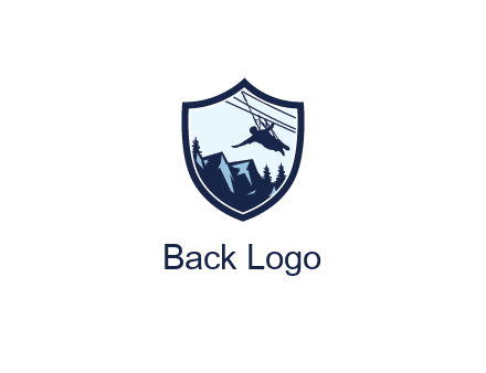 ziplining in mountains in shield logo