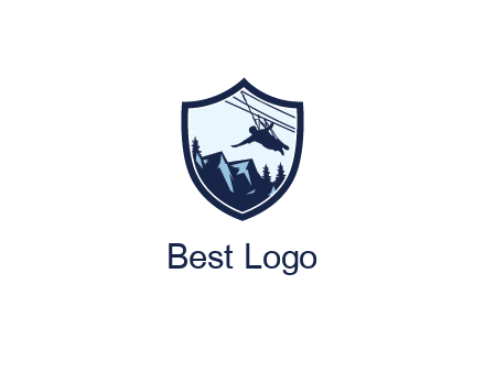 ziplining in mountains in shield logo