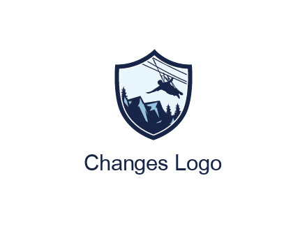 ziplining in mountains in shield logo