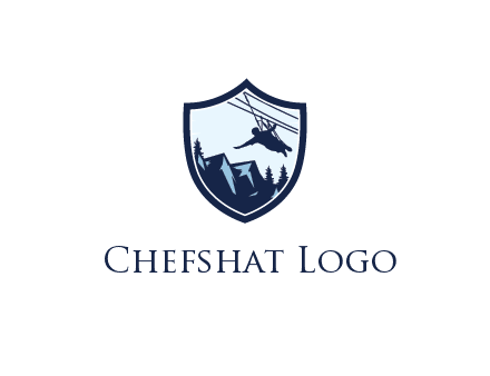 ziplining in mountains in shield logo
