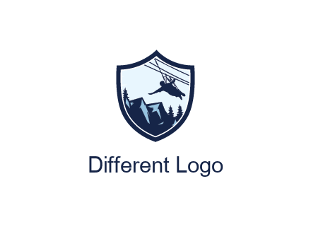 ziplining in mountains in shield logo