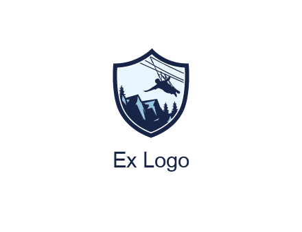 ziplining in mountains in shield logo