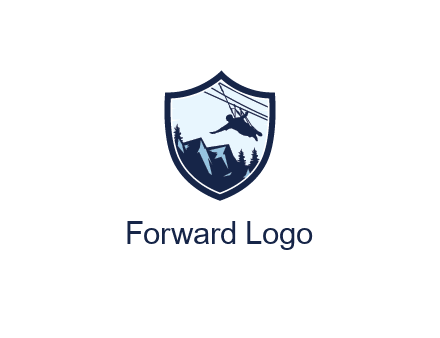 ziplining in mountains in shield logo