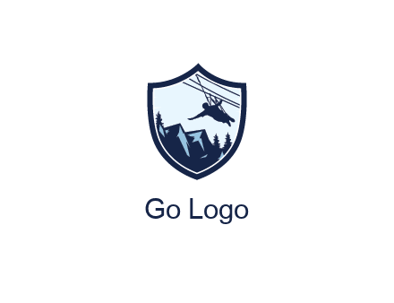 ziplining in mountains in shield logo