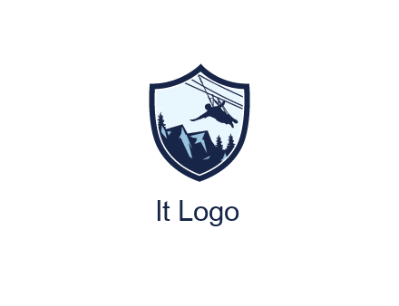 ziplining in mountains in shield logo