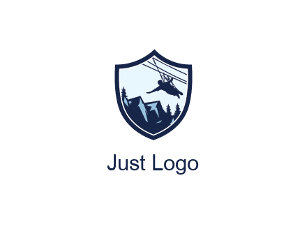 ziplining in mountains in shield logo