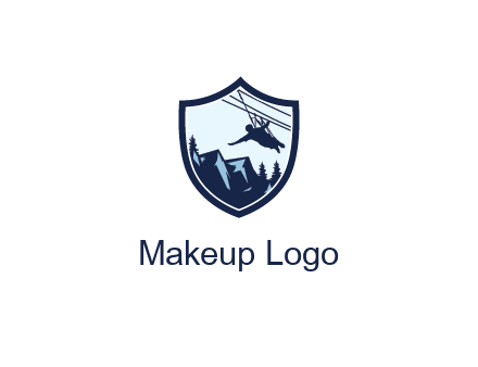 ziplining in mountains in shield logo