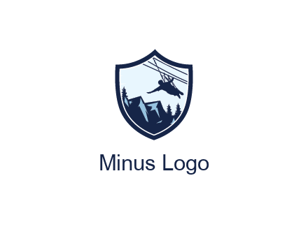 ziplining in mountains in shield logo