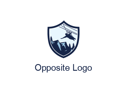 ziplining in mountains in shield logo