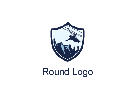 ziplining in mountains in shield logo