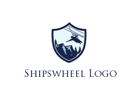 ziplining in mountains in shield logo