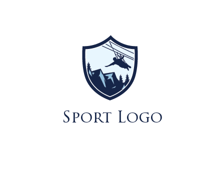 ziplining in mountains in shield logo