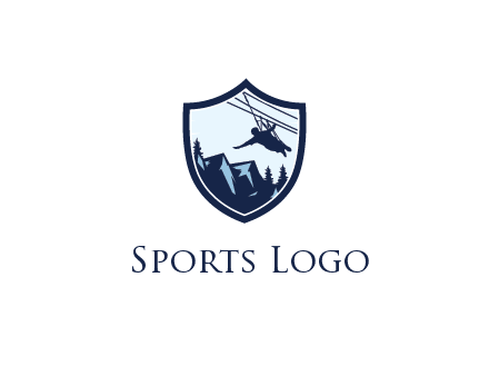 ziplining in mountains in shield logo