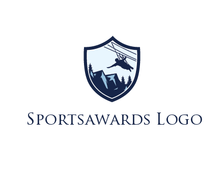 ziplining in mountains in shield logo