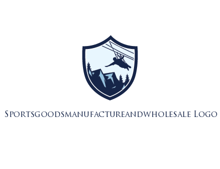 ziplining in mountains in shield logo