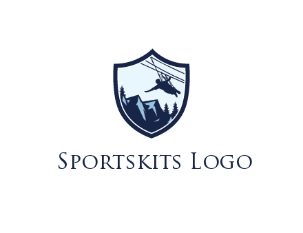 ziplining in mountains in shield logo