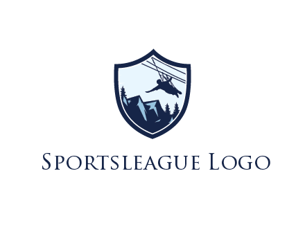 ziplining in mountains in shield logo