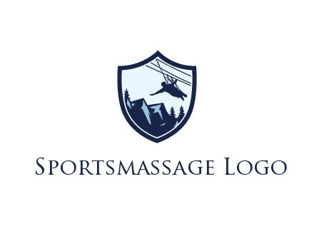 ziplining in mountains in shield logo