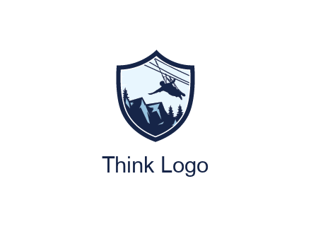 ziplining in mountains in shield logo