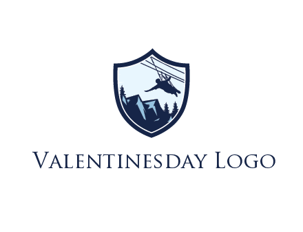 ziplining in mountains in shield logo