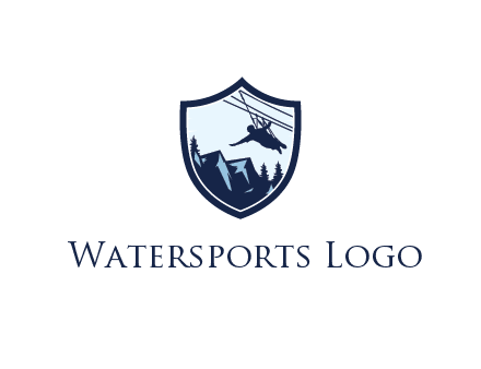 ziplining in mountains in shield logo