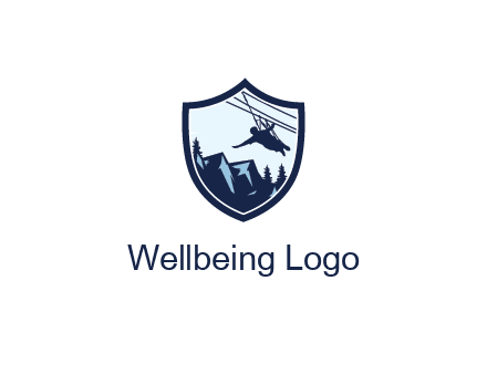 ziplining in mountains in shield logo
