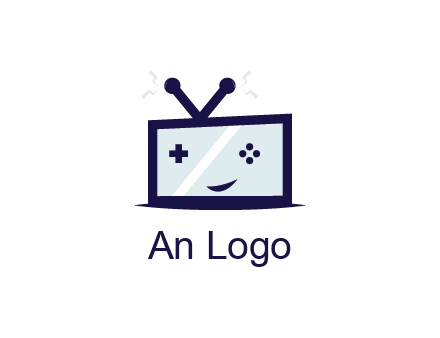 television with game controls forming face 