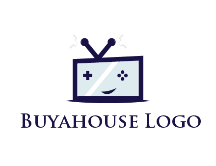 television with game controls forming face 