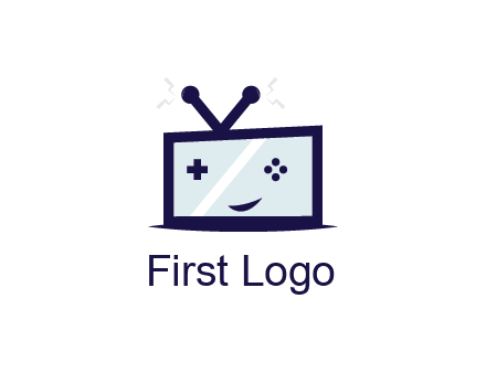 television with game controls forming face 