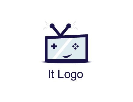 television with game controls forming face 