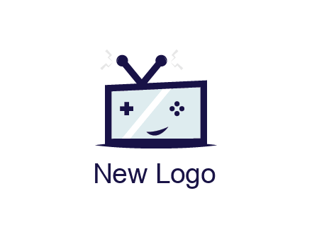 television with game controls forming face 
