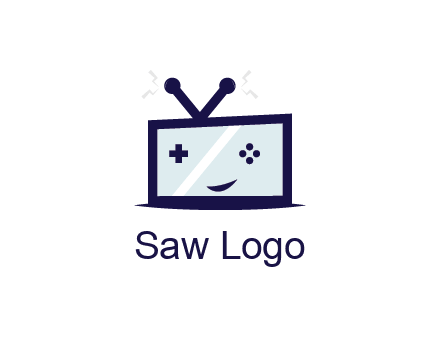 television with game controls forming face 