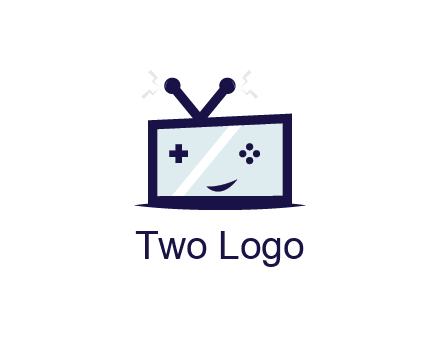 television with game controls forming face 