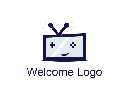television with game controls forming face 