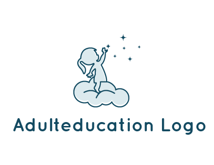 little girl sitting on cloud playing with stars