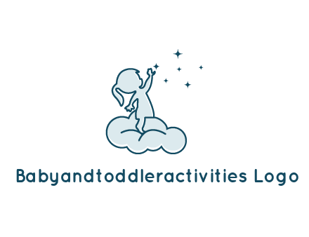 little girl sitting on cloud playing with stars