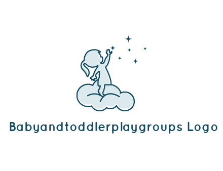 little girl sitting on cloud playing with stars
