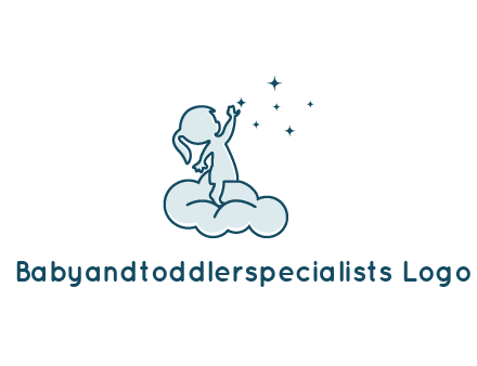 little girl sitting on cloud playing with stars