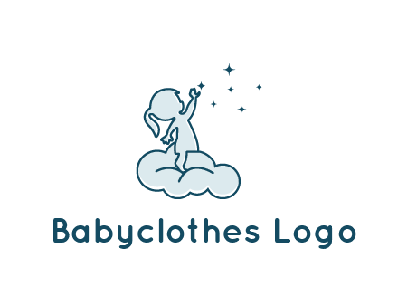 little girl sitting on cloud playing with stars