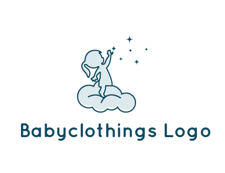 little girl sitting on cloud playing with stars
