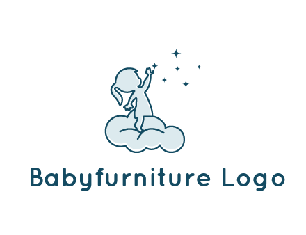 little girl sitting on cloud playing with stars