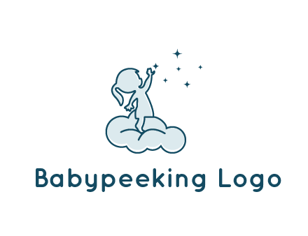 little girl sitting on cloud playing with stars