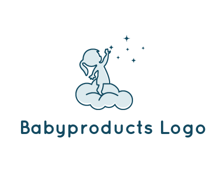 little girl sitting on cloud playing with stars